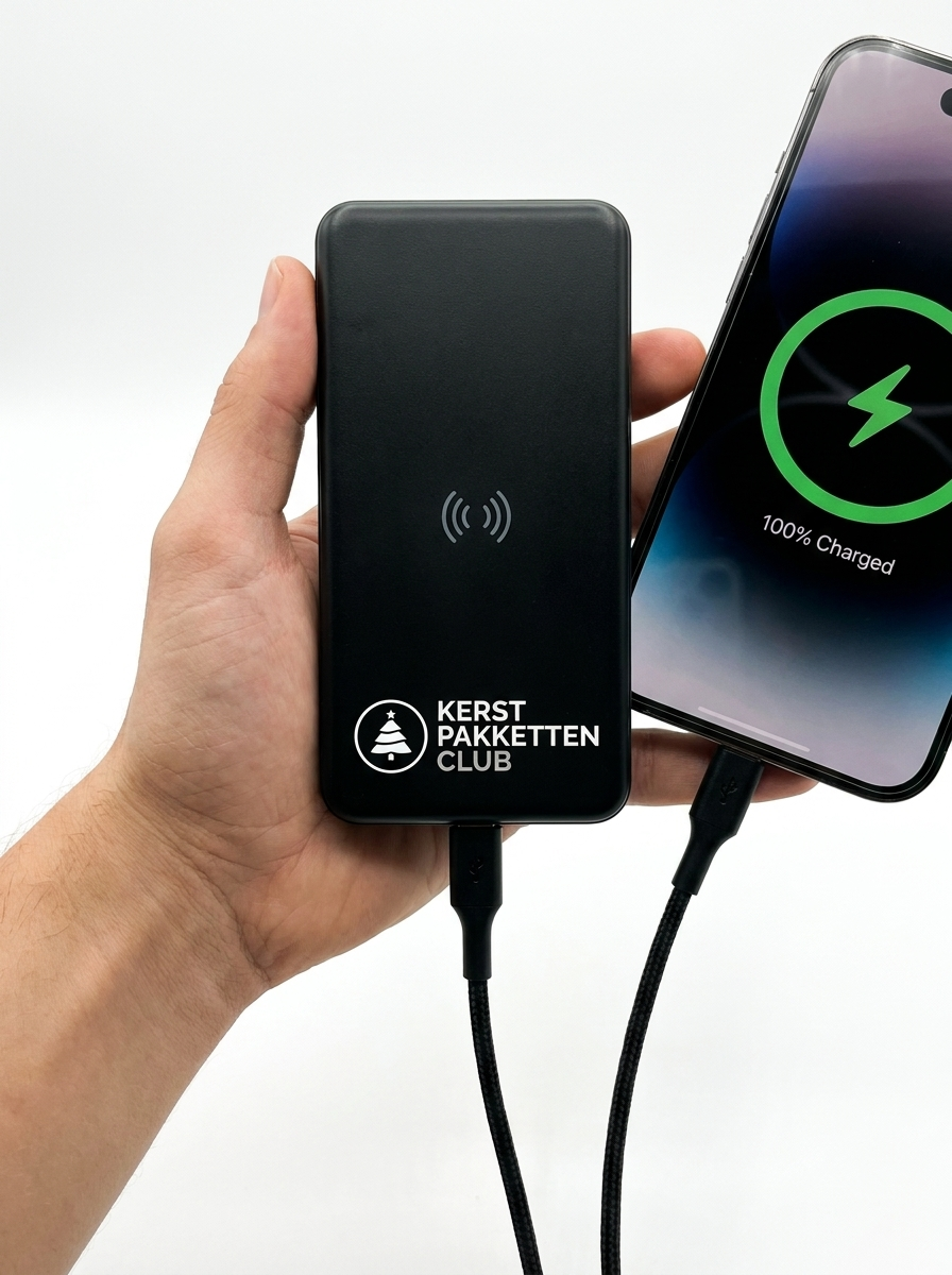 Personaliseer je kerstpakket | Draadloze powerbank met logo