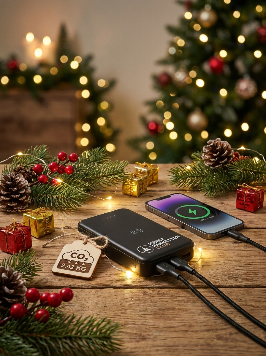 Personaliseer je kerstpakket | Draadloze powerbank met logo